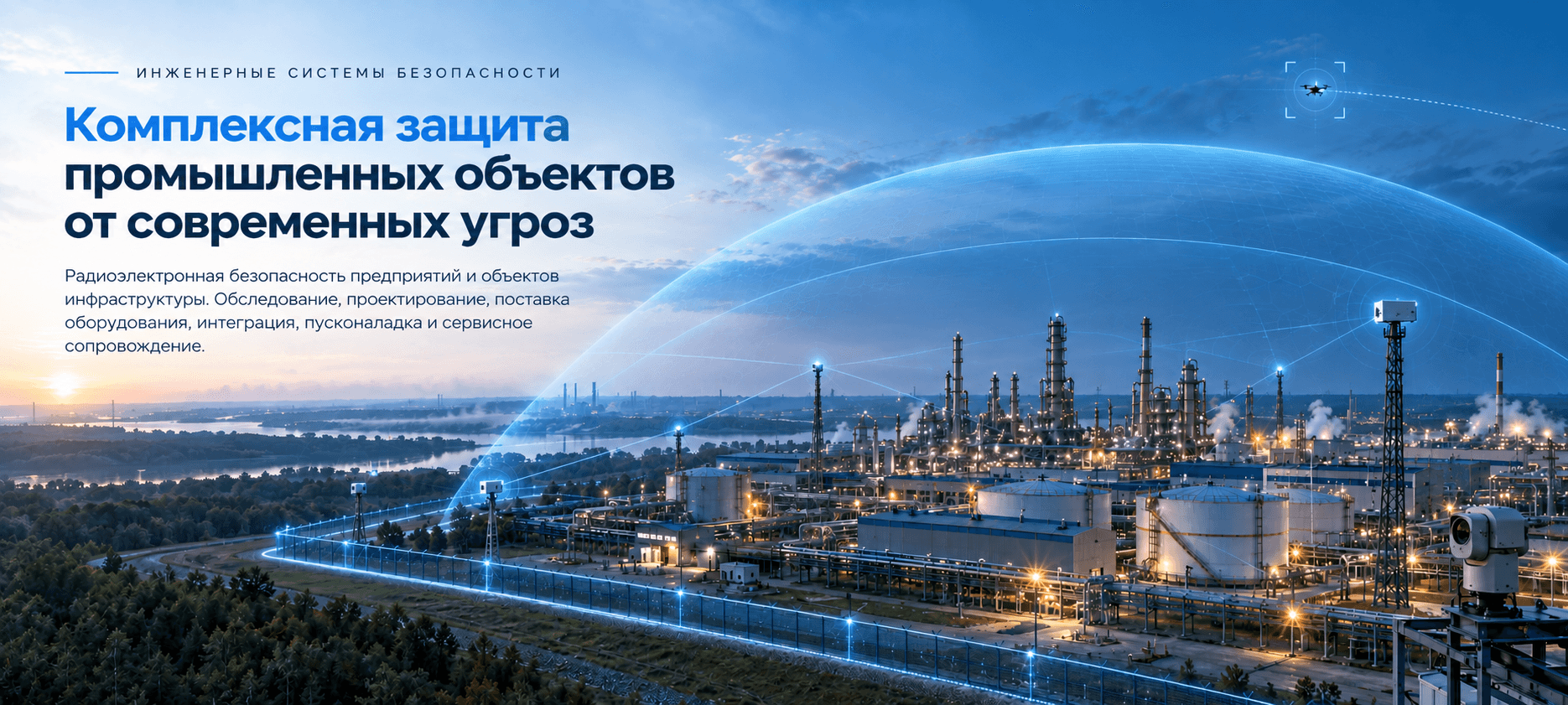 Промышленный объект с контуром контроля периметра и воздушного пространства